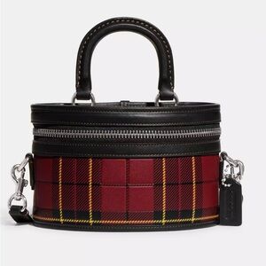 Coach Red and Black Plaid Tartan Trail Bag Crossbody Bag - leather